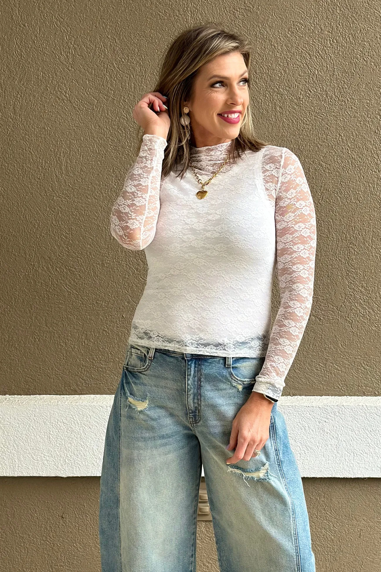 Everly Sheer Lace Top in White