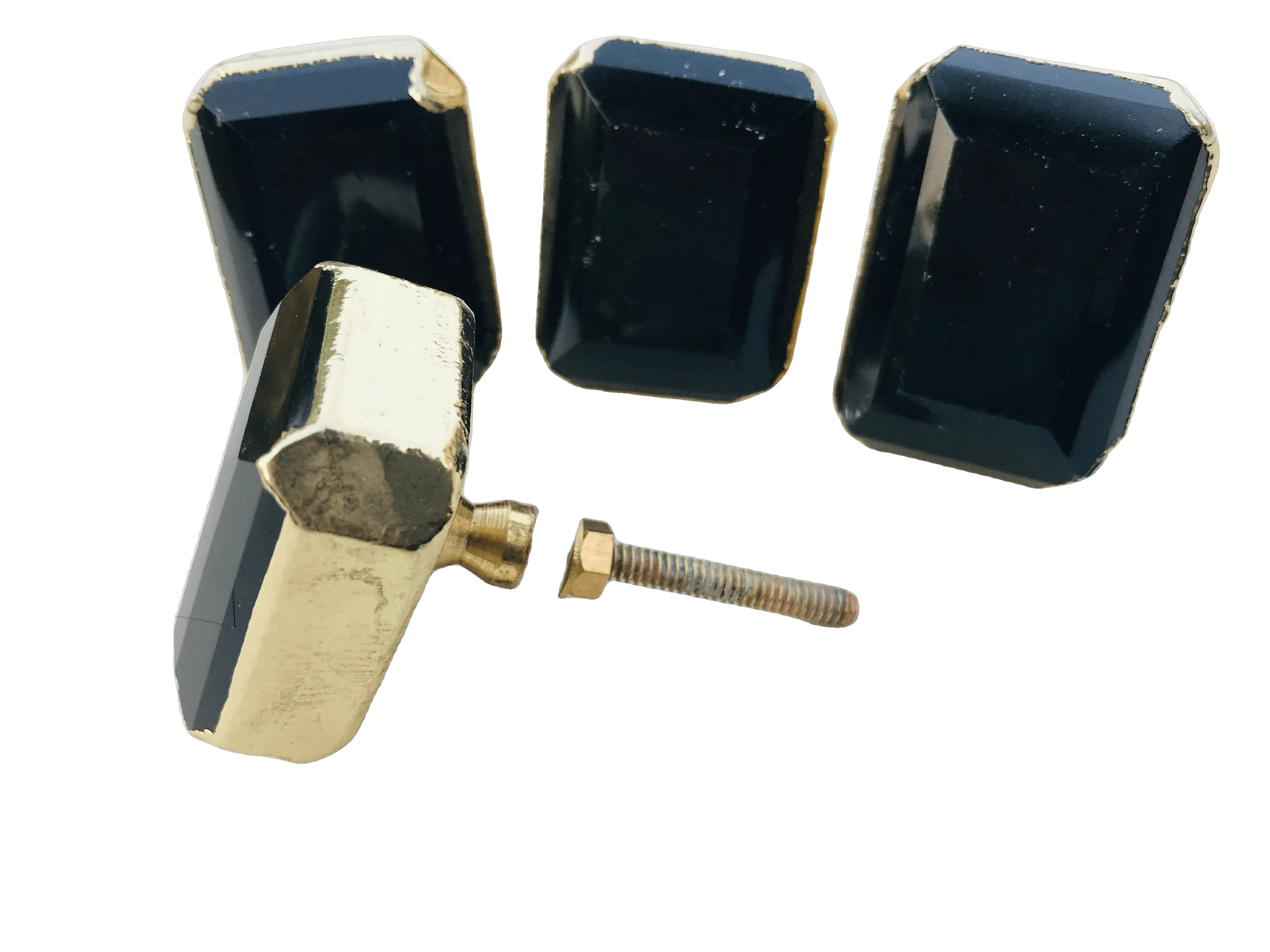 Faceted Black Obsidian Quartz Cabinet Door Pull Handle - Set of 4