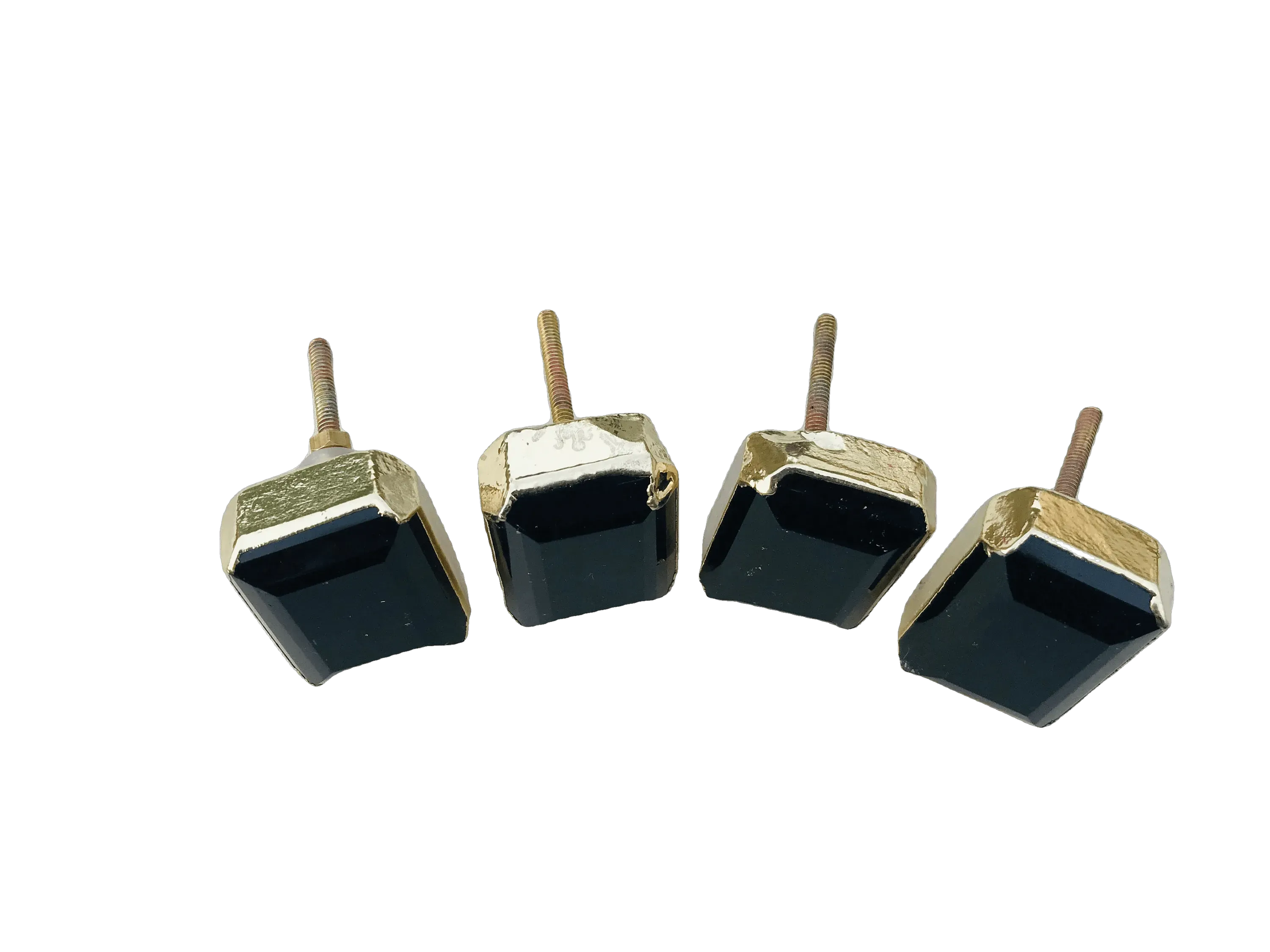 Faceted Black Obsidian Quartz Cabinet Door Pull Handle - Set of 4