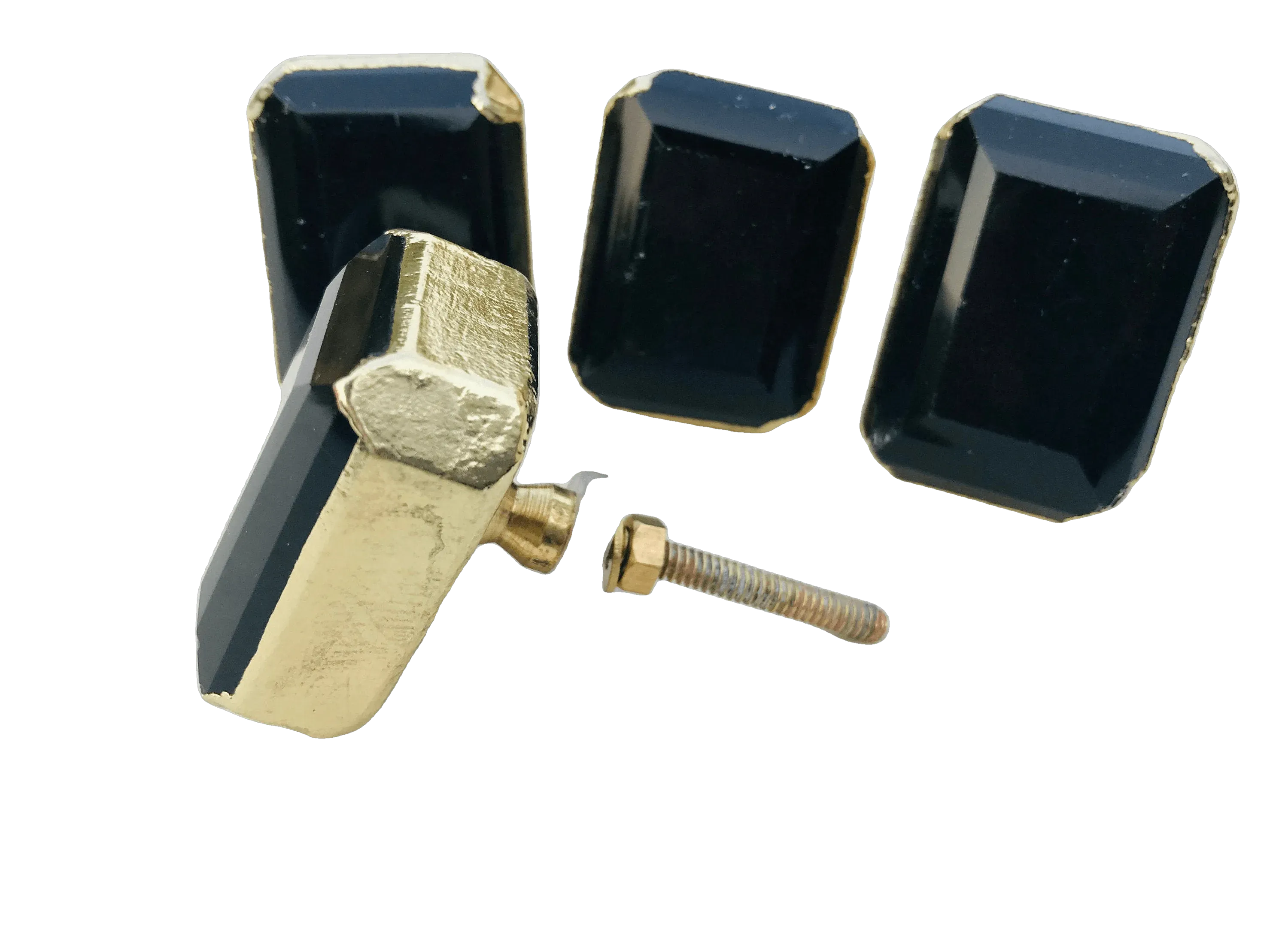 Faceted Black Obsidian Quartz Cabinet Door Pull Handle - Set of 4