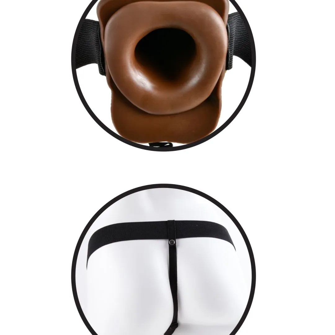 Fetish Fantasy Vibrating Hollow 7" Dildo w/Balls & Strap-on Harness  - Chocolate