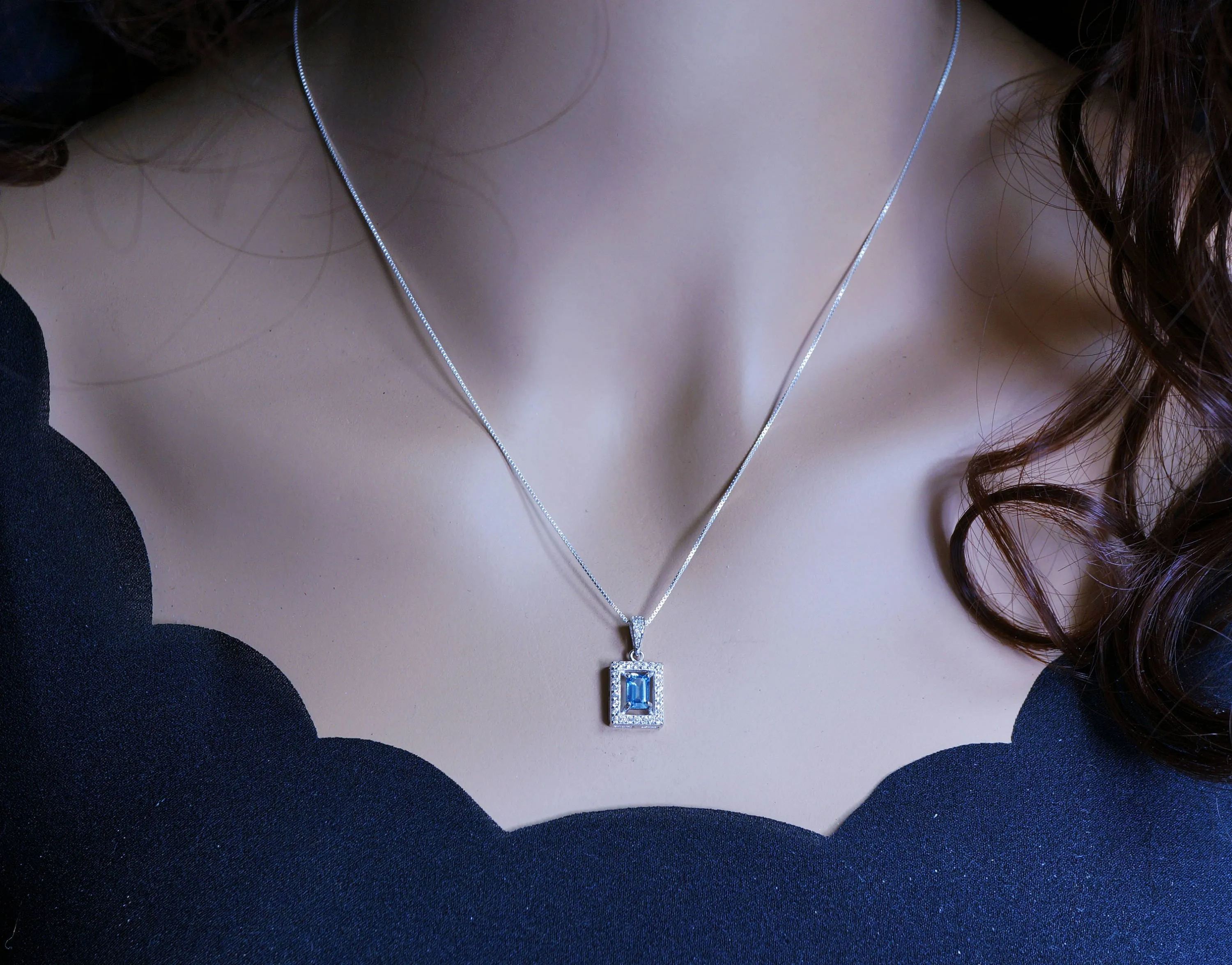 Genuine Rectangle Topaz Necklace, Rose Gold  Minimalist Sterling Silver Box Chain Solitaire Natural Topaz Pendant