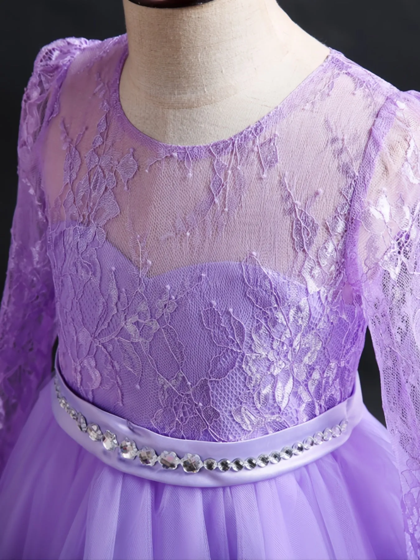 Girls' Elegant Lace Long Sleeve Dress