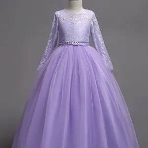 Girls' Elegant Lace Long Sleeve Dress
