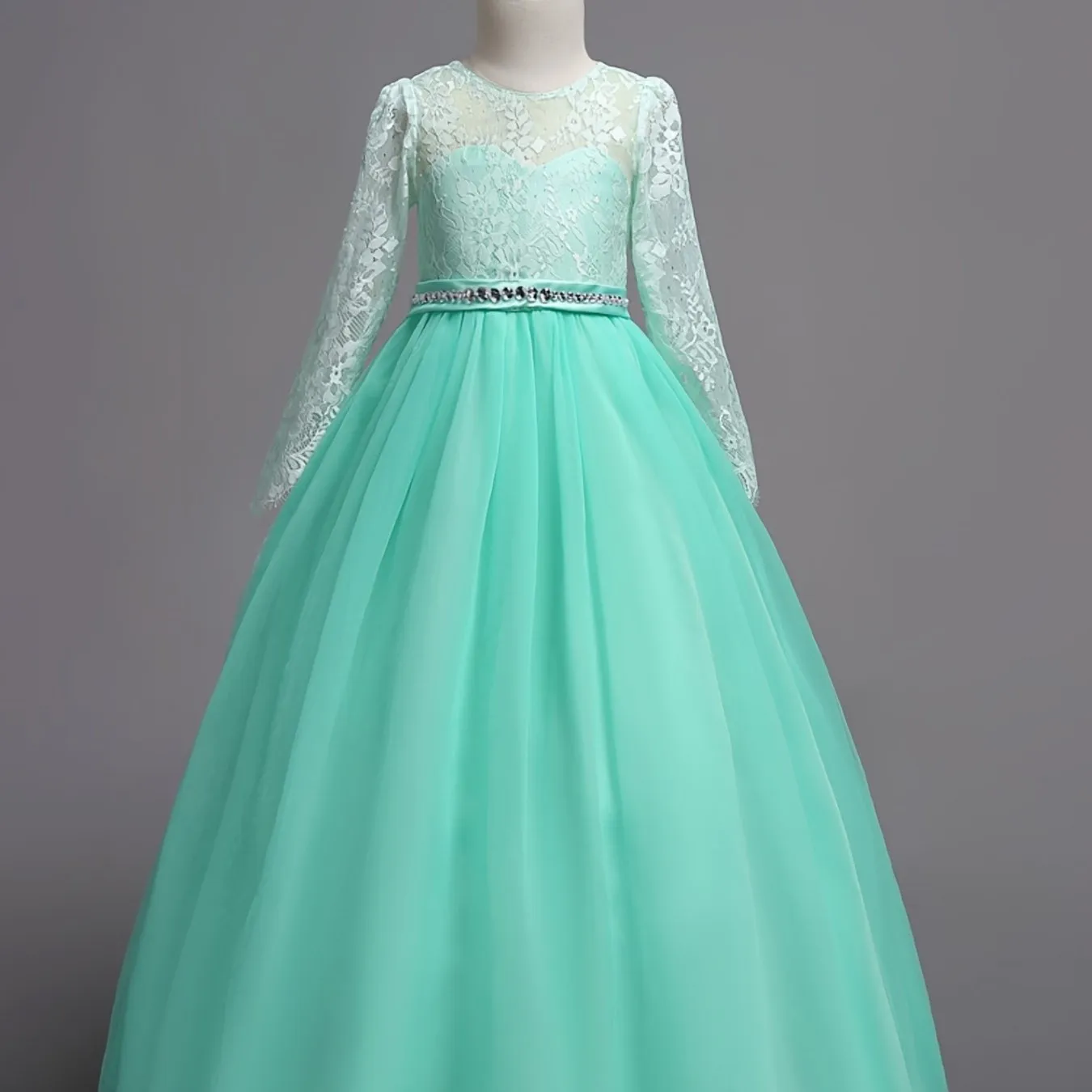 Girls' Elegant Lace Long Sleeve Dress