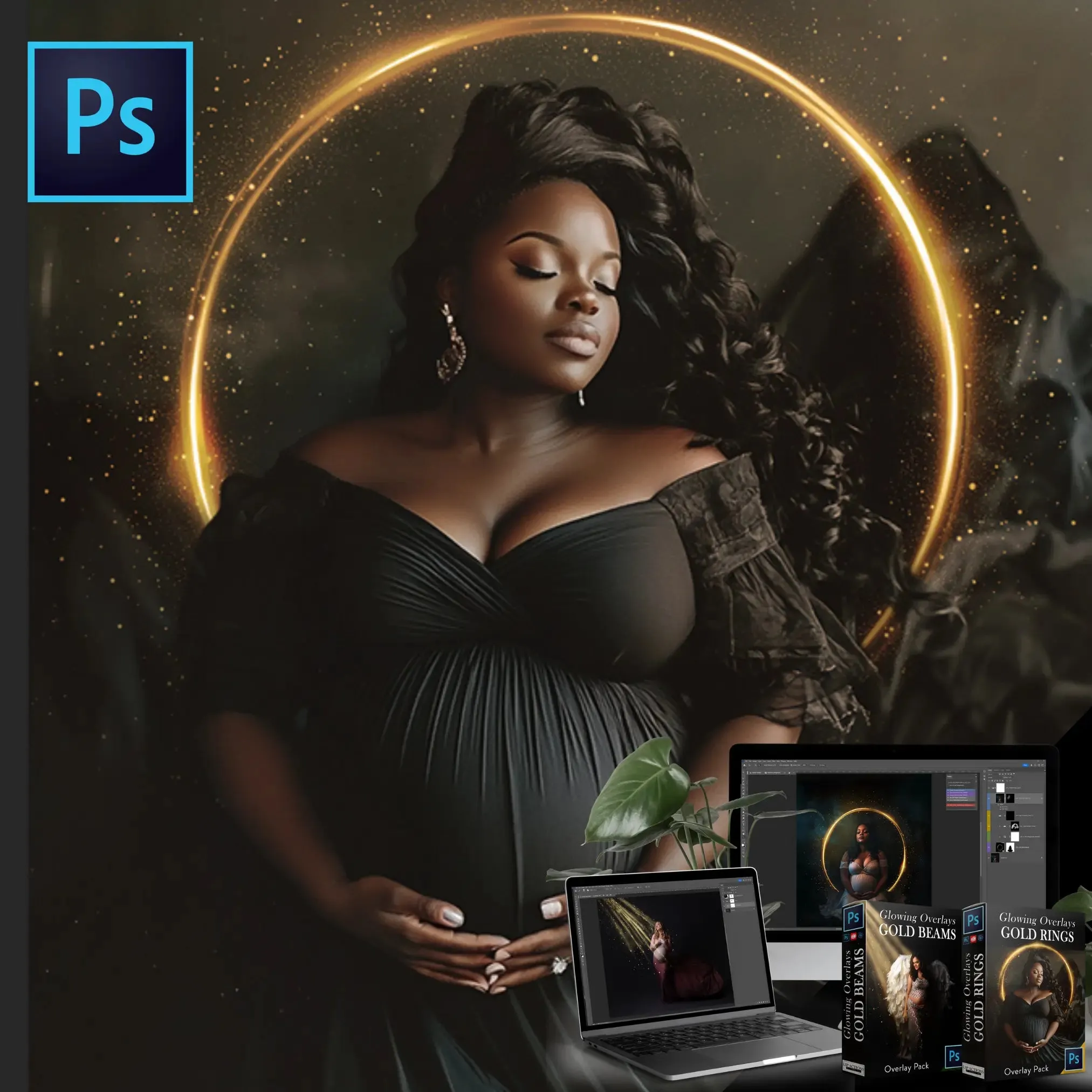 Glitter Golden Ring & Light Overlays
