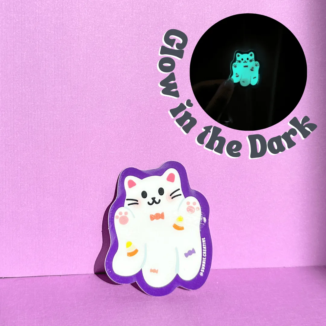 Glow in the Dark Candy Ghost Cat Sticker