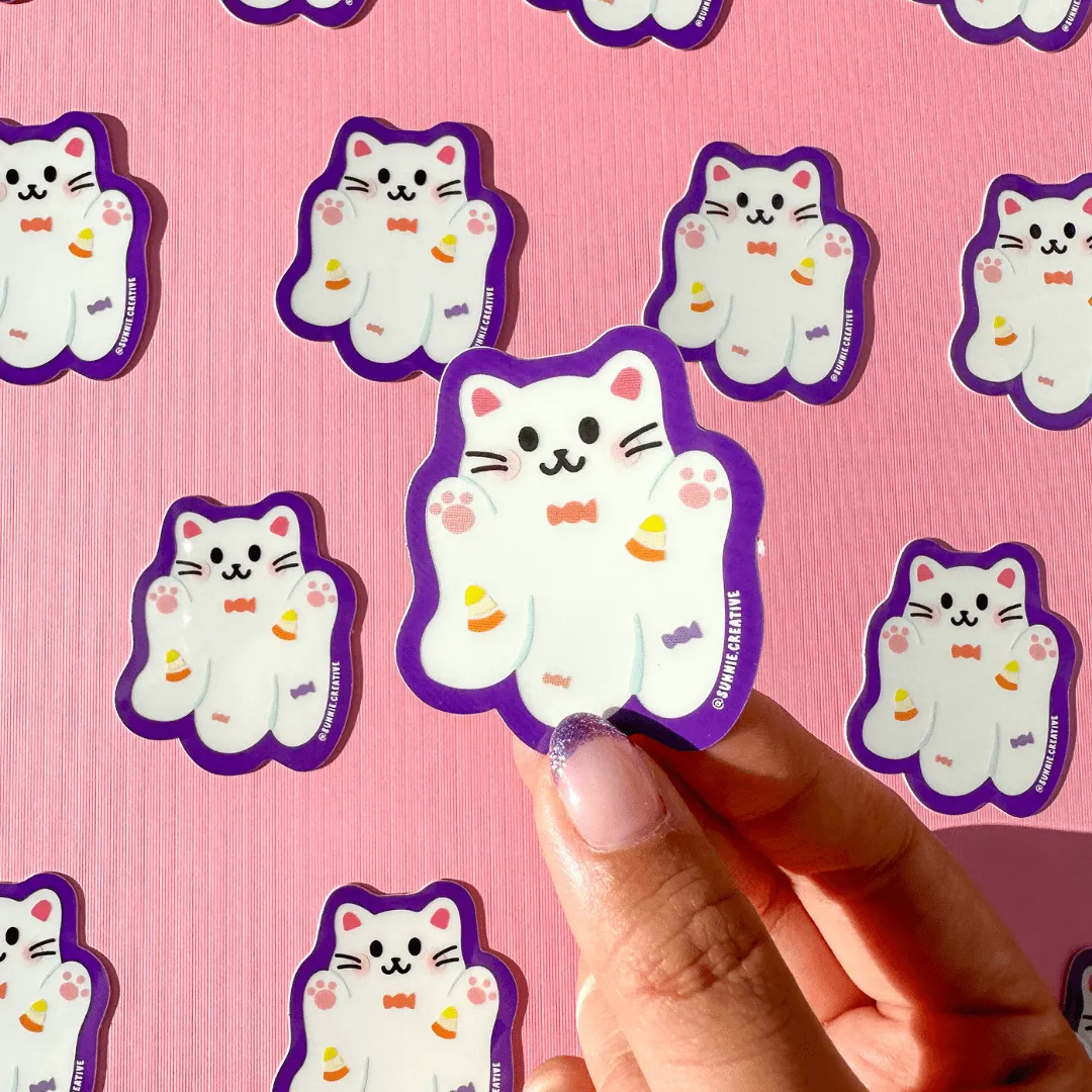 Glow in the Dark Candy Ghost Cat Sticker
