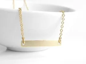 Gold Bar Necklace, gold rectangle necklace, flat gold bar pendant, modern necklace, simple gold necklace, plain bar thin delicate gold chain