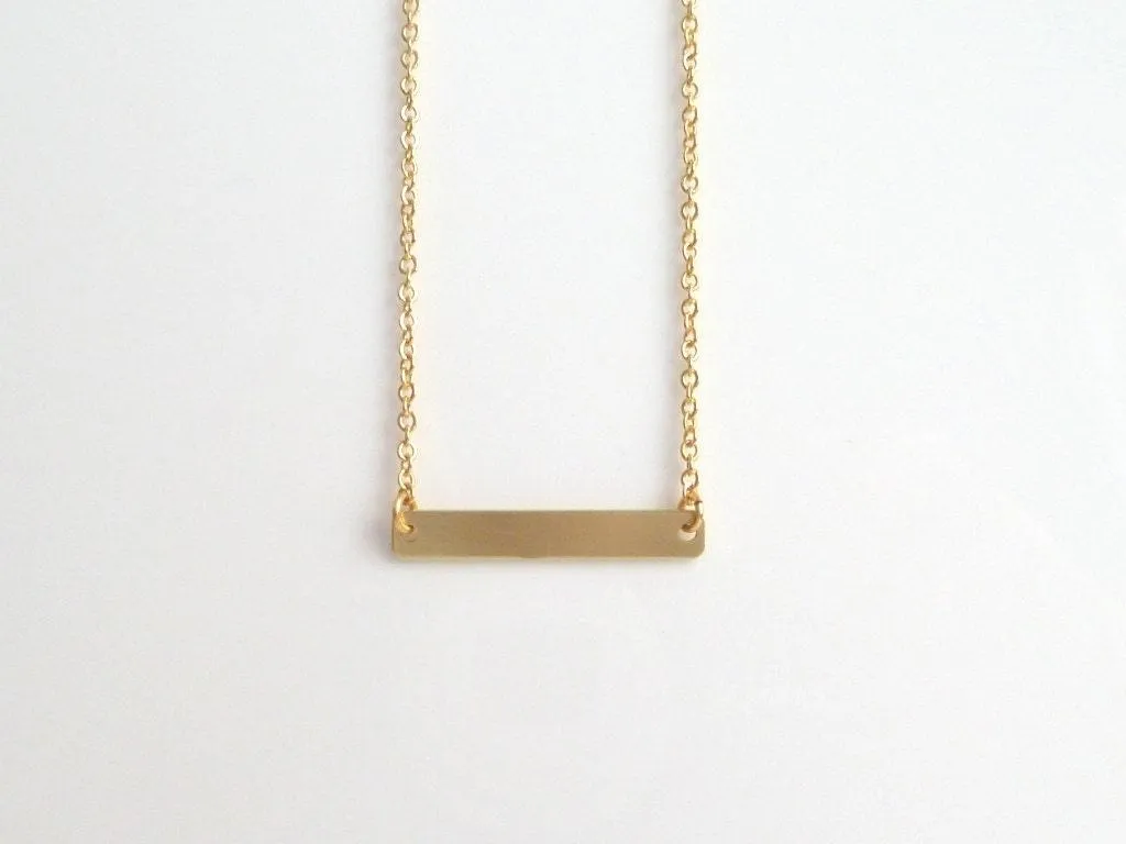 Gold Bar Necklace, gold rectangle necklace, flat gold bar pendant, modern necklace, simple gold necklace, plain bar thin delicate gold chain