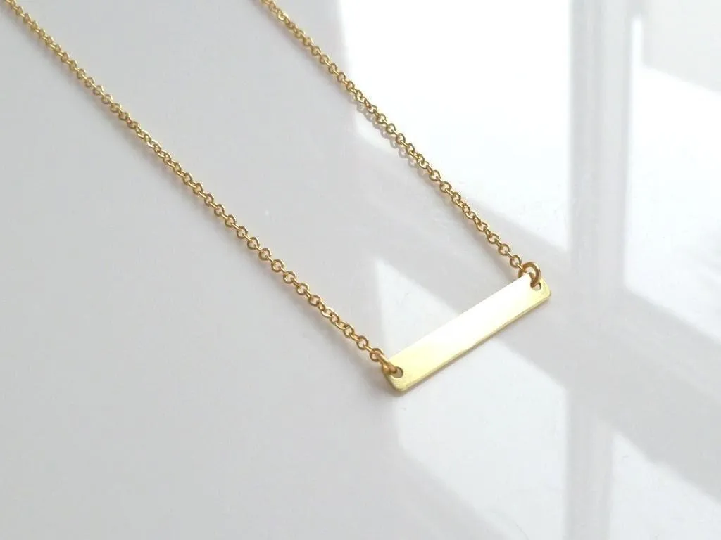 Gold Bar Necklace, gold rectangle necklace, flat gold bar pendant, modern necklace, simple gold necklace, plain bar thin delicate gold chain