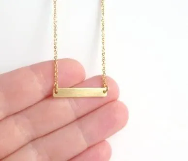 Gold Bar Necklace, gold rectangle necklace, flat gold bar pendant, modern necklace, simple gold necklace, plain bar thin delicate gold chain
