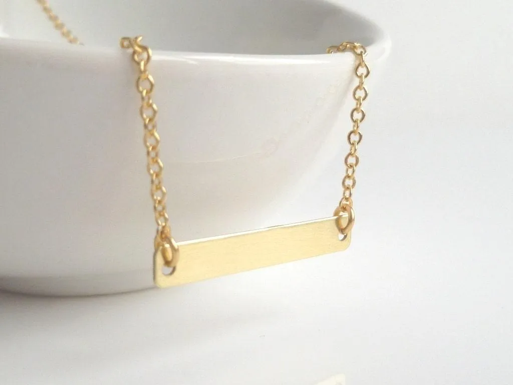 Gold Bar Necklace, gold rectangle necklace, flat gold bar pendant, modern necklace, simple gold necklace, plain bar thin delicate gold chain