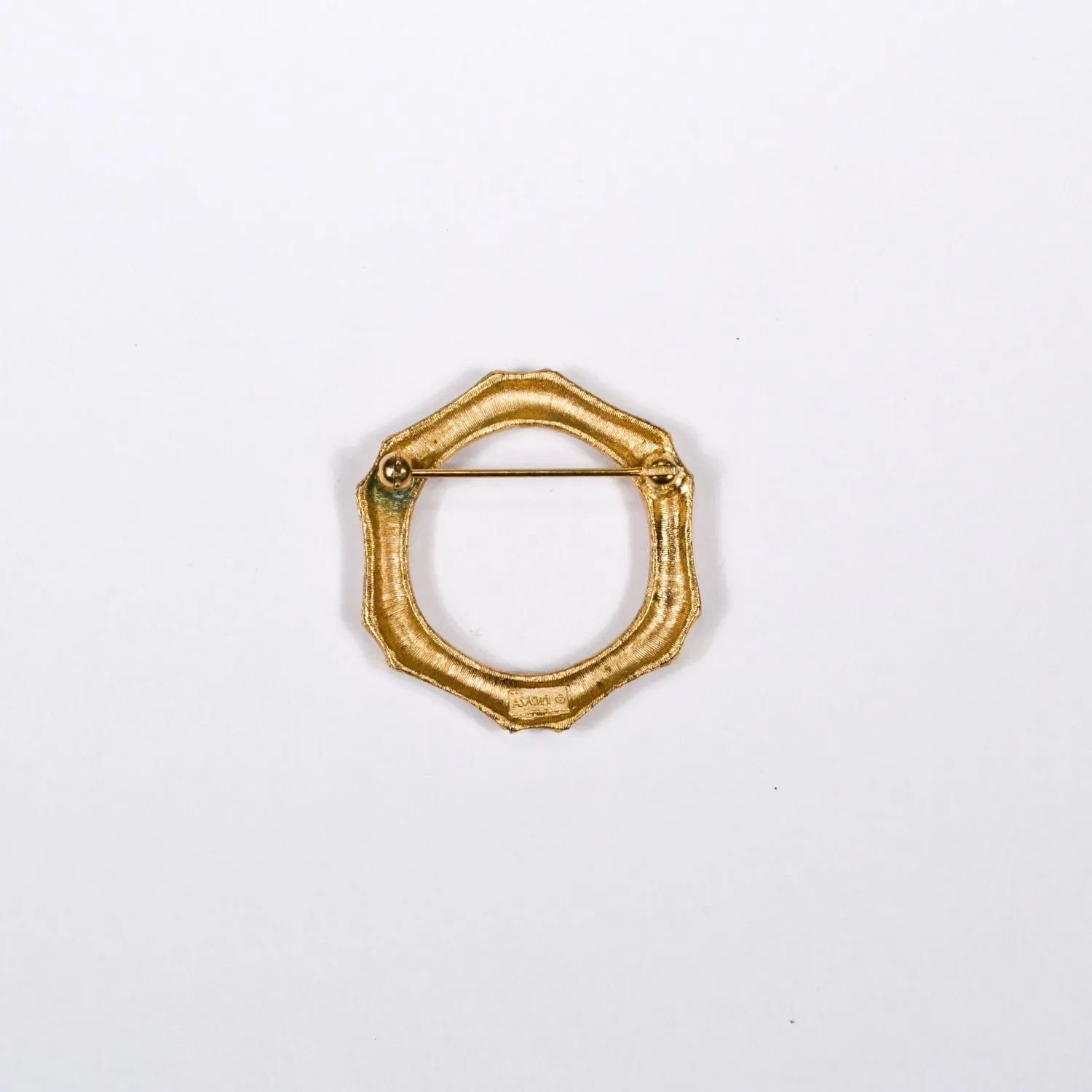 Gold Tone Bamboo Wreath Brooch by Avon