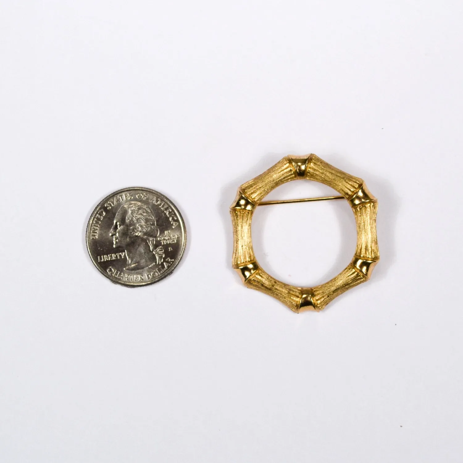 Gold Tone Bamboo Wreath Brooch by Avon