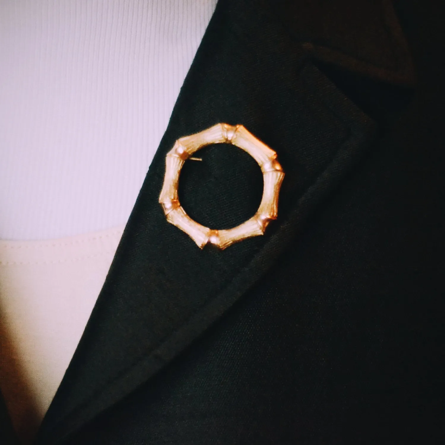 Gold Tone Bamboo Wreath Brooch by Avon