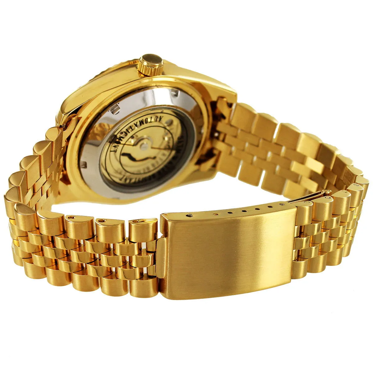 Gold Tone Steel Royal Blue Roman Dial Automatic Watch