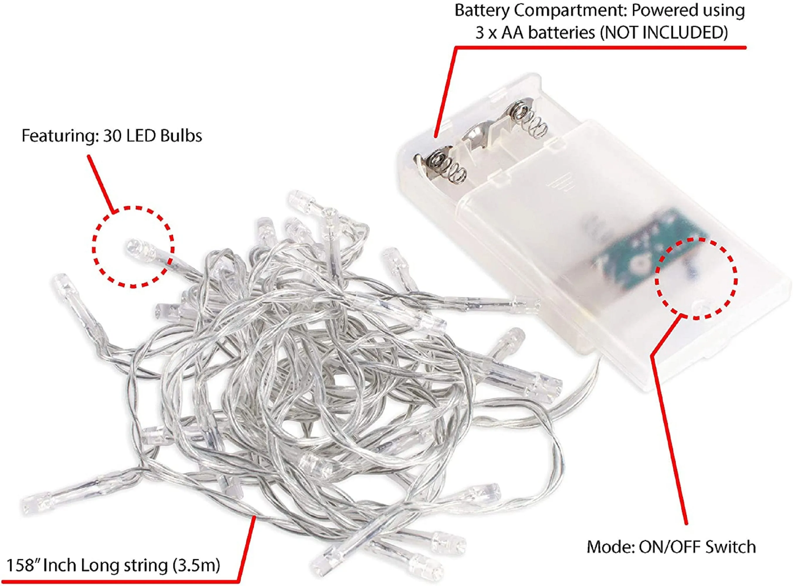 Green 30 Mini LED Battery Operated Fairy Lights  | Indoor/Outdoor Lighting | DIY Lighting | Discount Plus Free Shipping on 3 or More Sets
