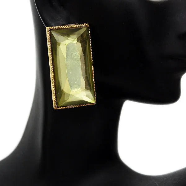 Green Large Rectangle Gem Post Earrings