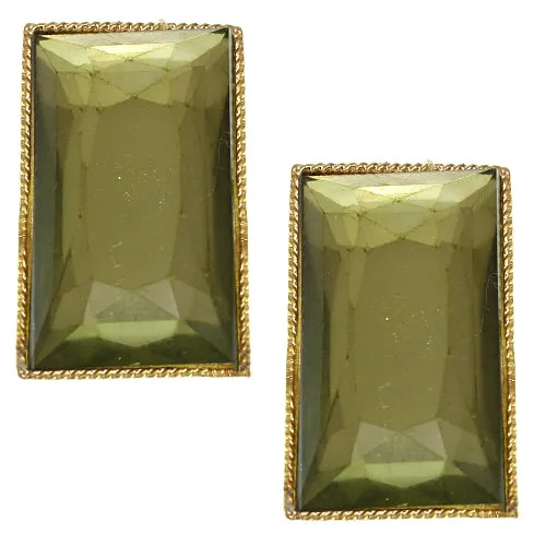 Green Large Rectangle Gem Post Earrings