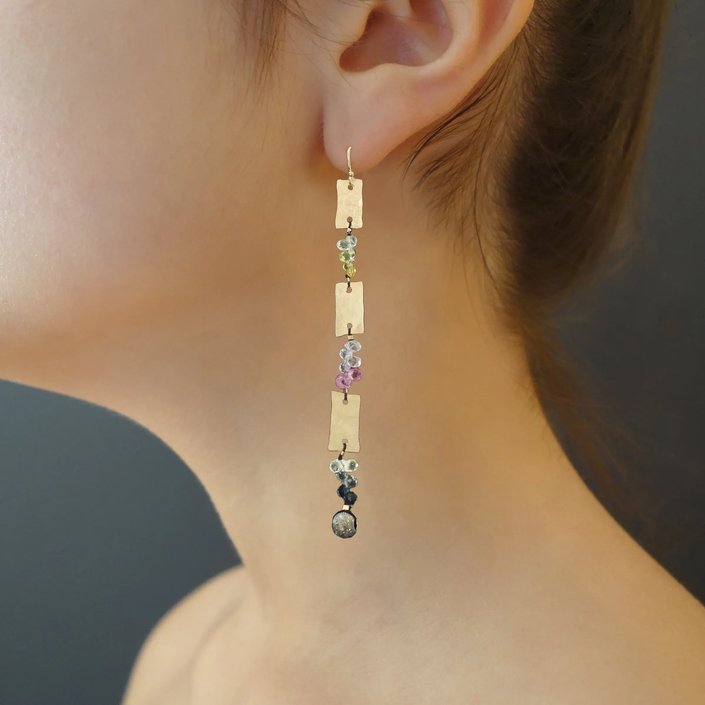 Hand hammered gold and sapphire briolettes earring