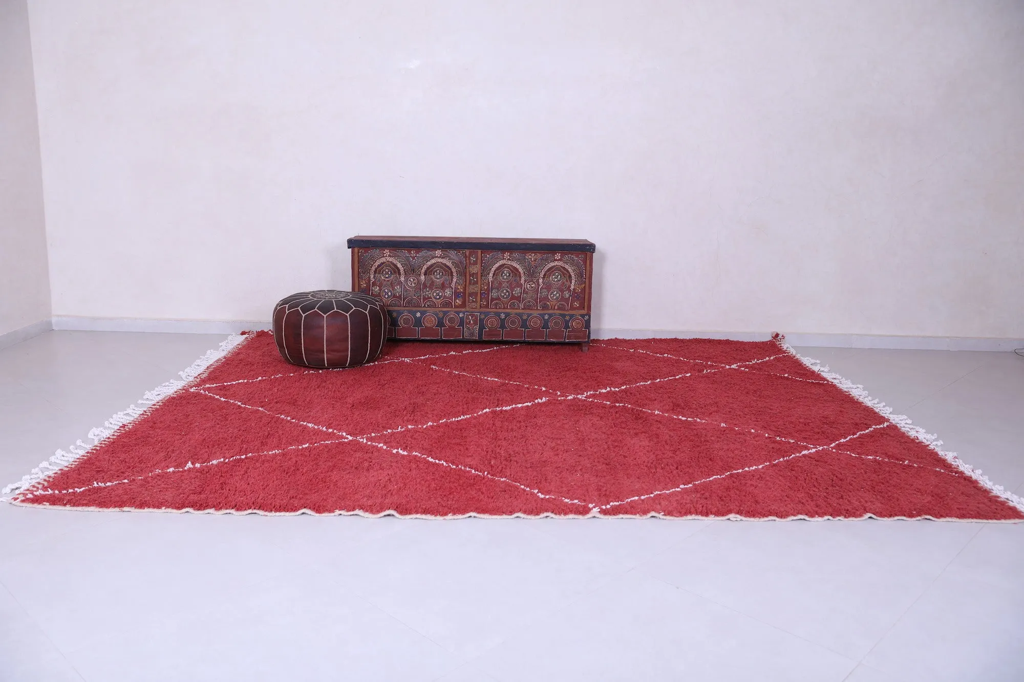 Handmade red berber Rug - Moroccan all wool rug - Custom Rug