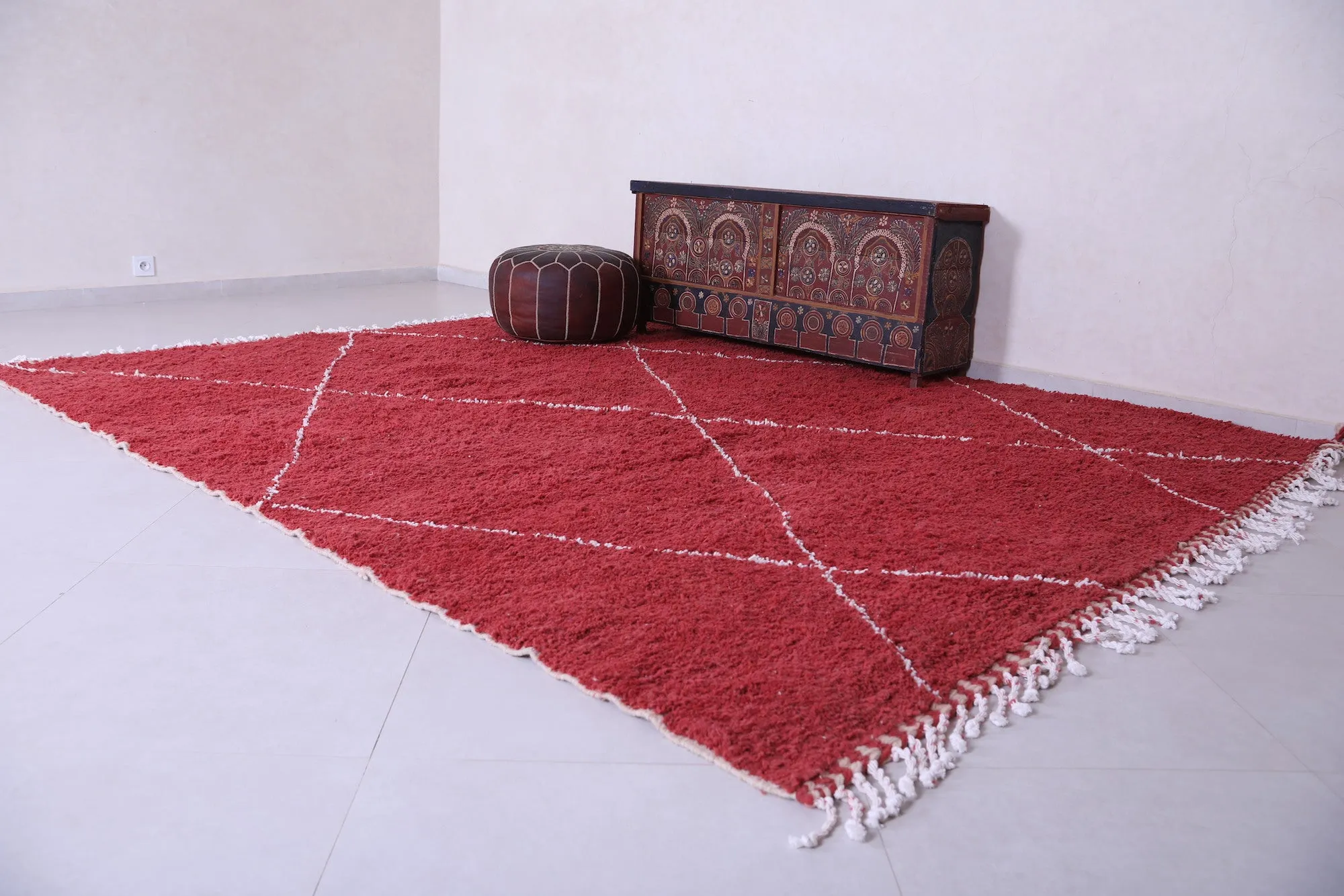 Handmade red berber Rug - Moroccan all wool rug - Custom Rug
