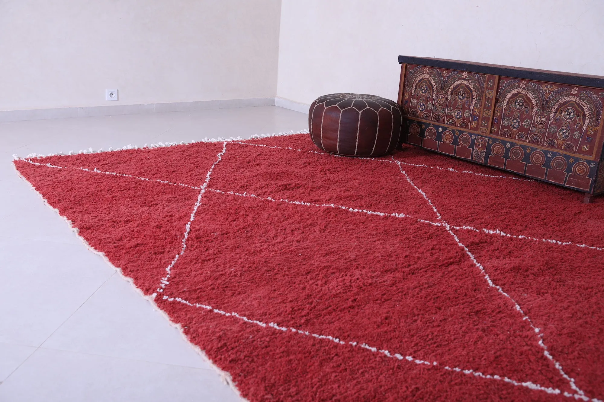 Handmade red berber Rug - Moroccan all wool rug - Custom Rug