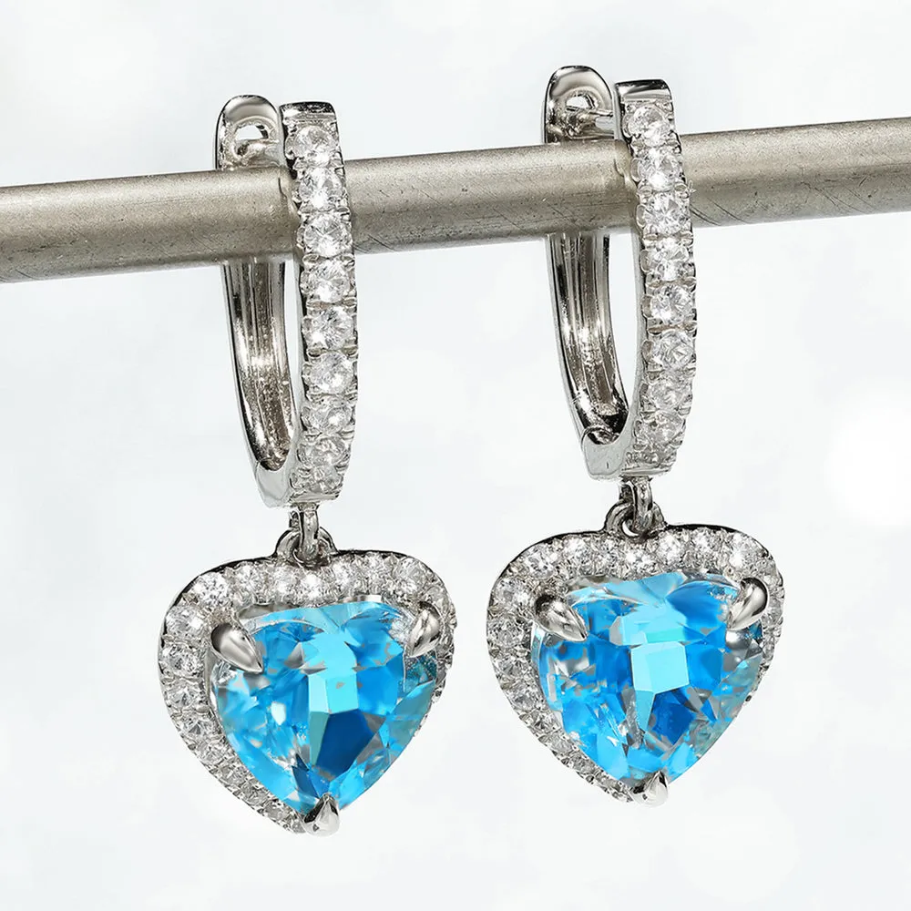 Hear Cut Topaz Dangle Hoop Earrings