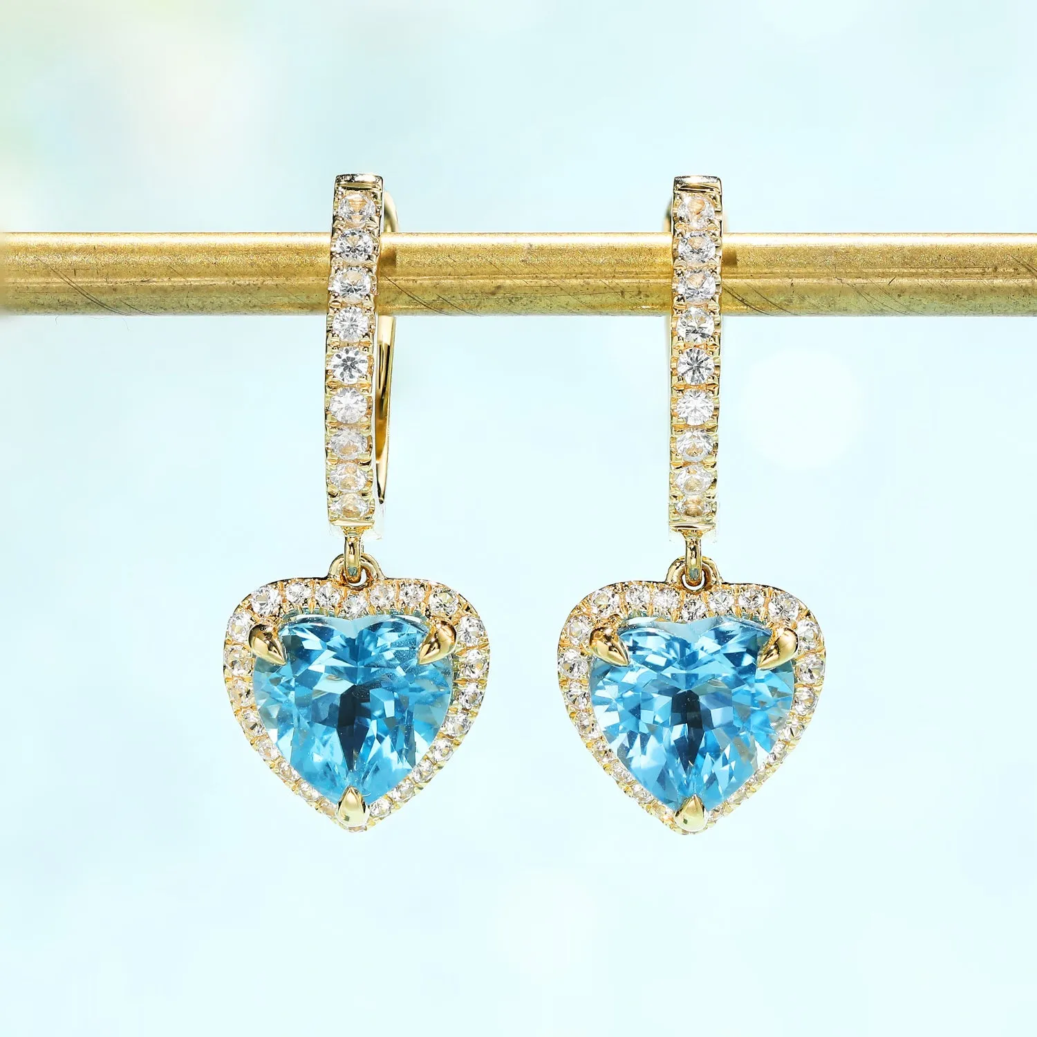 Hear Cut Topaz Dangle Hoop Earrings
