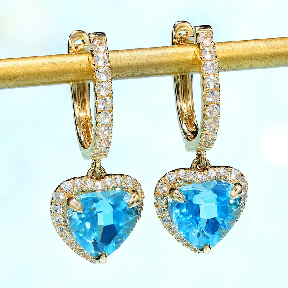 Hear Cut Topaz Dangle Hoop Earrings