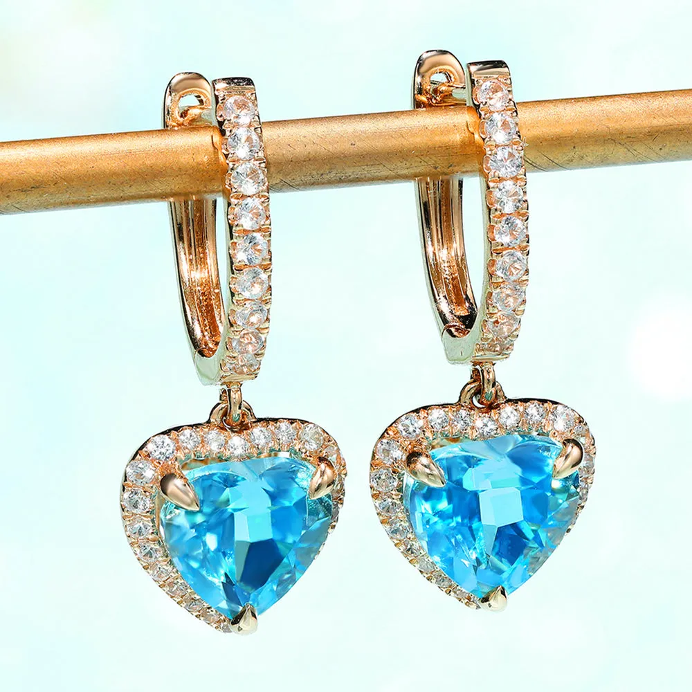 Hear Cut Topaz Dangle Hoop Earrings