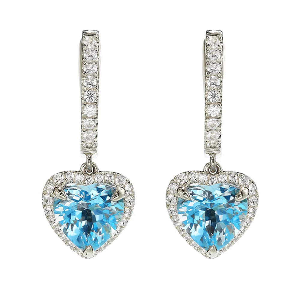 Hear Cut Topaz Dangle Hoop Earrings