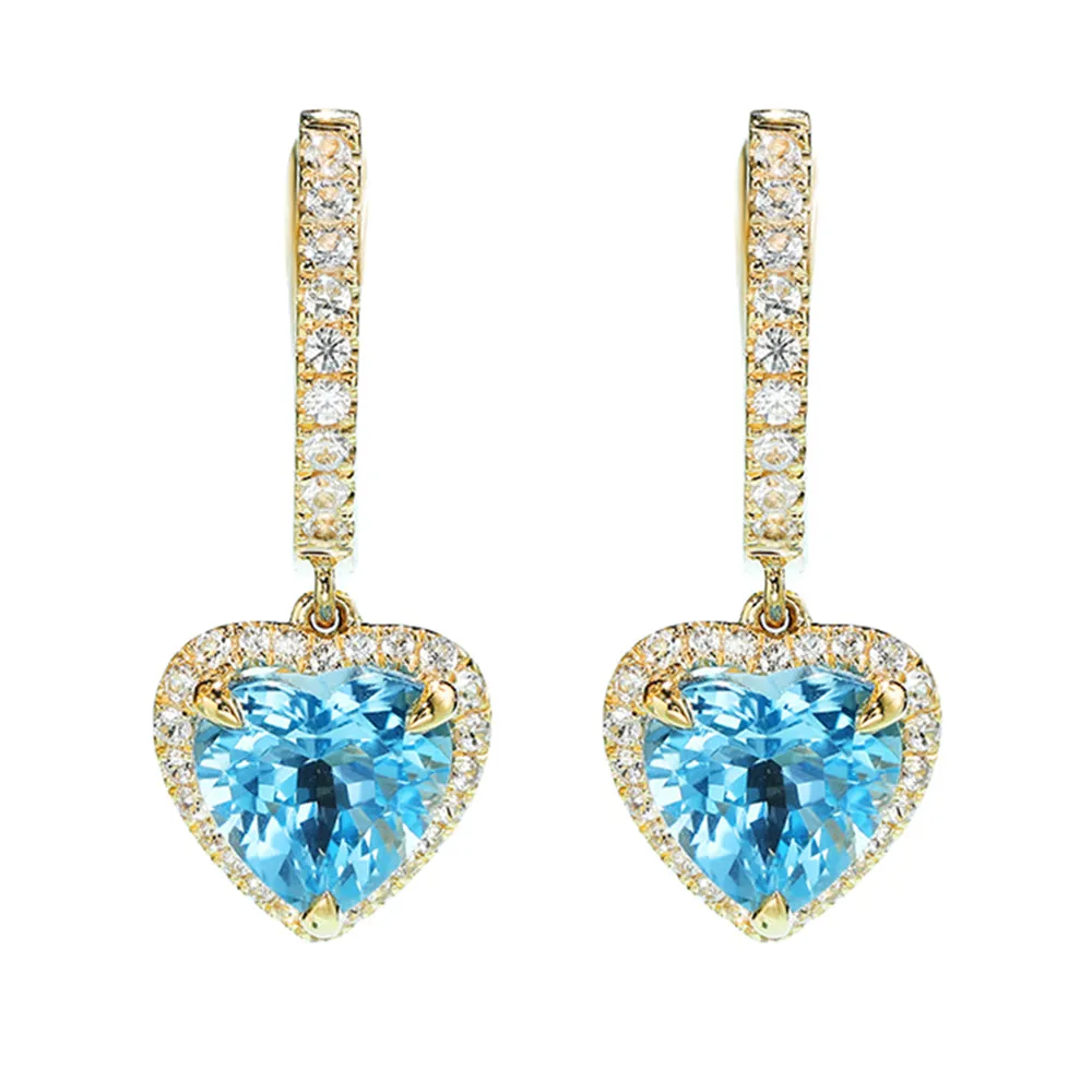 Hear Cut Topaz Dangle Hoop Earrings
