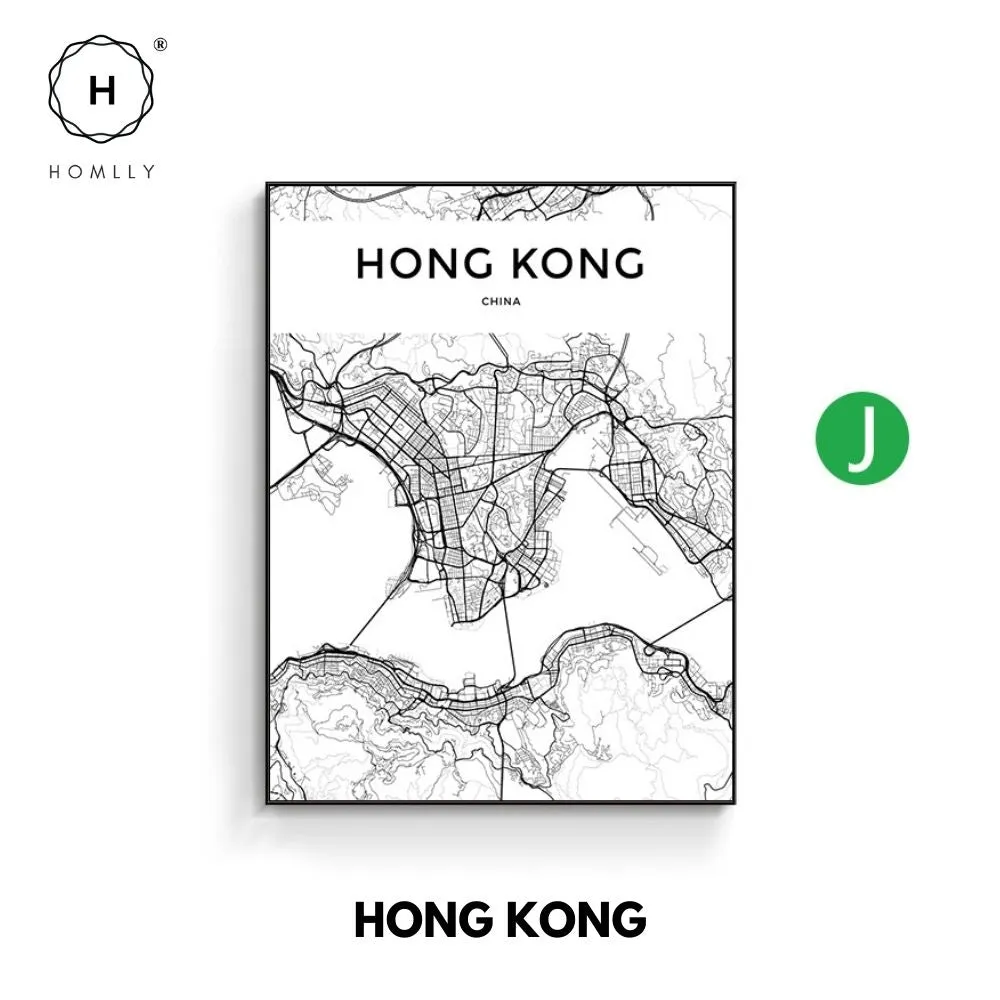 Homlly City View Minimalist Black Line Art Road Map Wall Poster