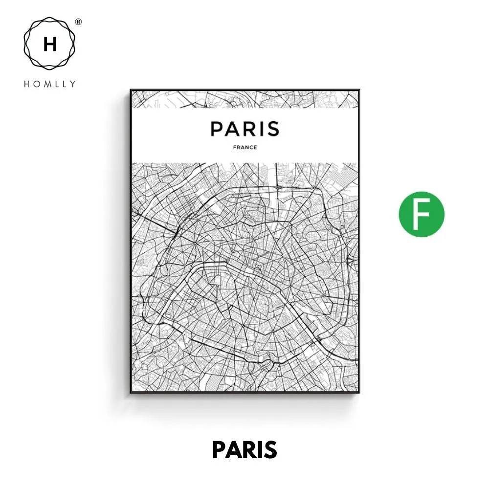 Homlly City View Minimalist Black Line Art Road Map Wall Poster