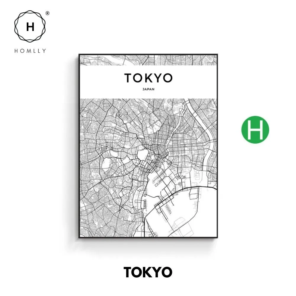 Homlly City View Minimalist Black Line Art Road Map Wall Poster