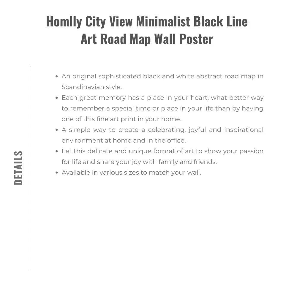 Homlly City View Minimalist Black Line Art Road Map Wall Poster