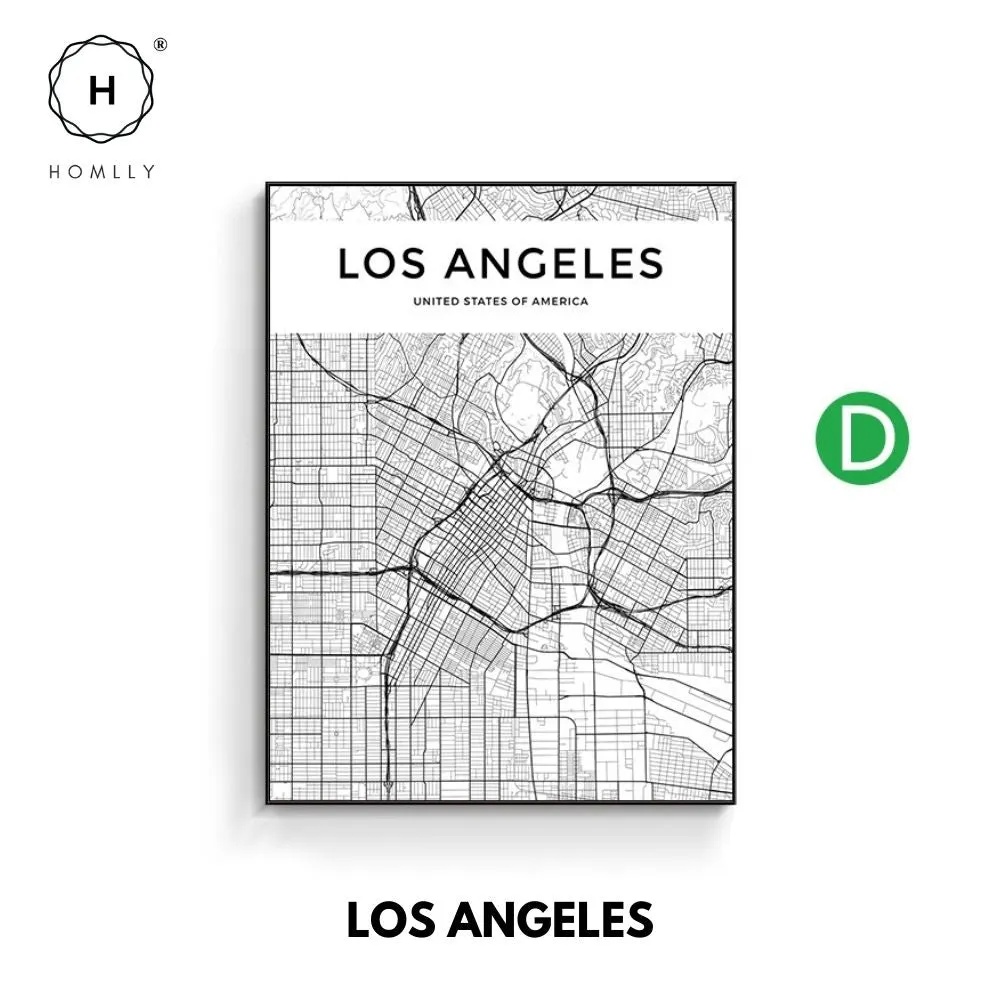 Homlly City View Minimalist Black Line Art Road Map Wall Poster