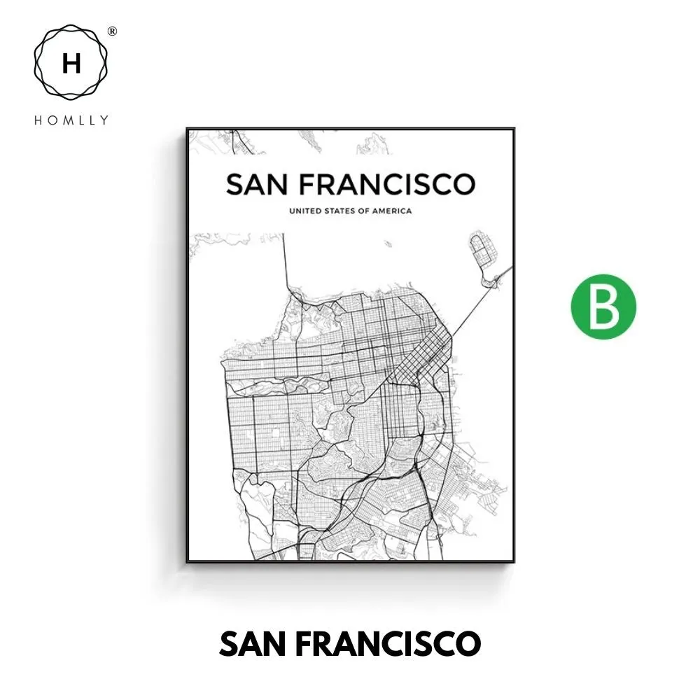 Homlly City View Minimalist Black Line Art Road Map Wall Poster