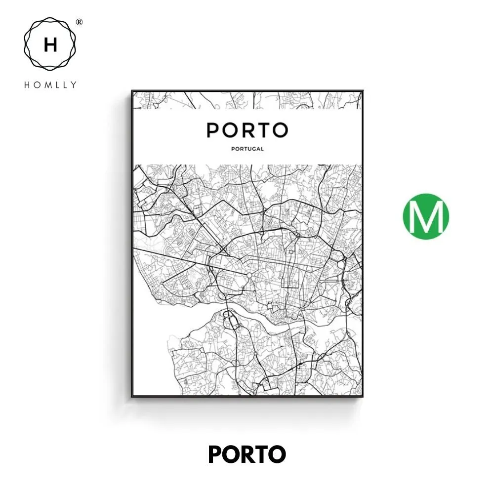 Homlly City View Minimalist Black Line Art Road Map Wall Poster