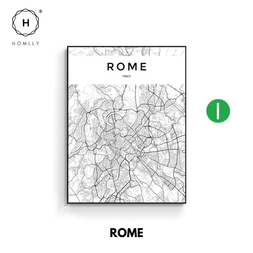 Homlly City View Minimalist Black Line Art Road Map Wall Poster