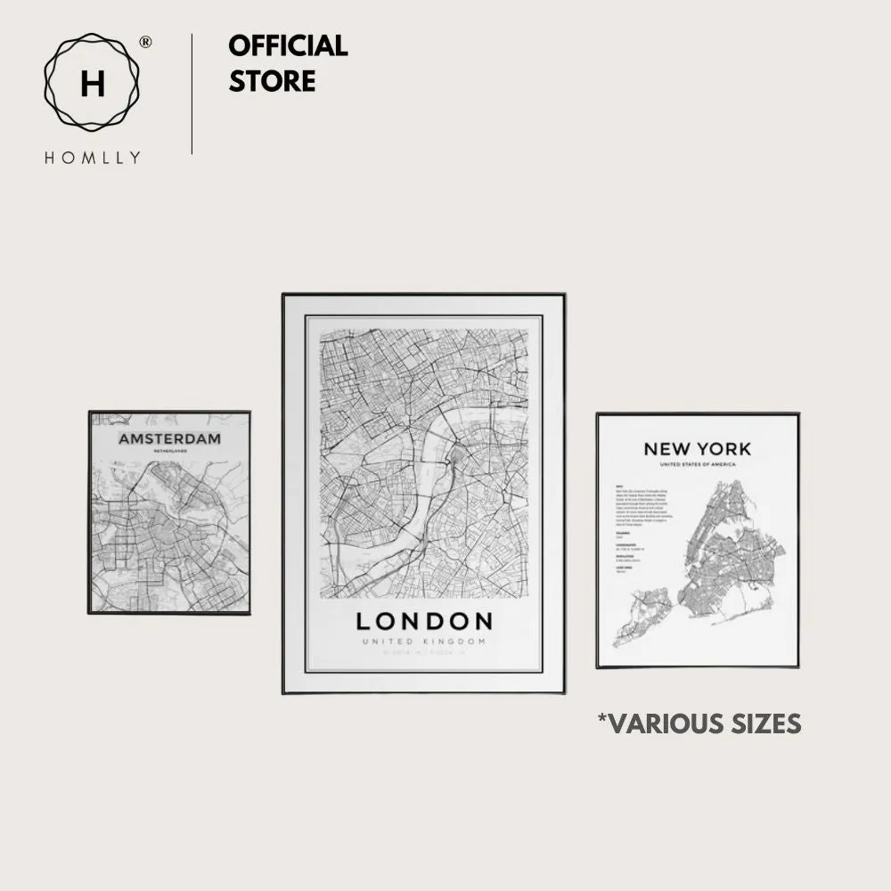 Homlly City View Minimalist Black Line Art Road Map Wall Poster