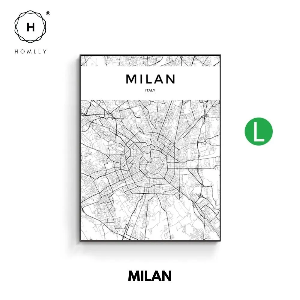 Homlly City View Minimalist Black Line Art Road Map Wall Poster
