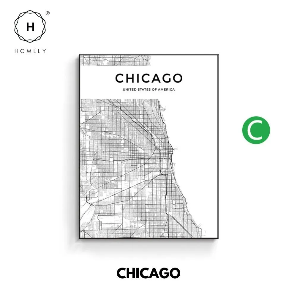 Homlly City View Minimalist Black Line Art Road Map Wall Poster