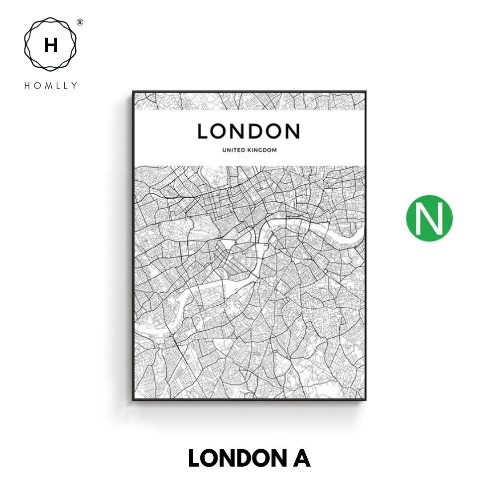 Homlly City View Minimalist Black Line Art Road Map Wall Poster
