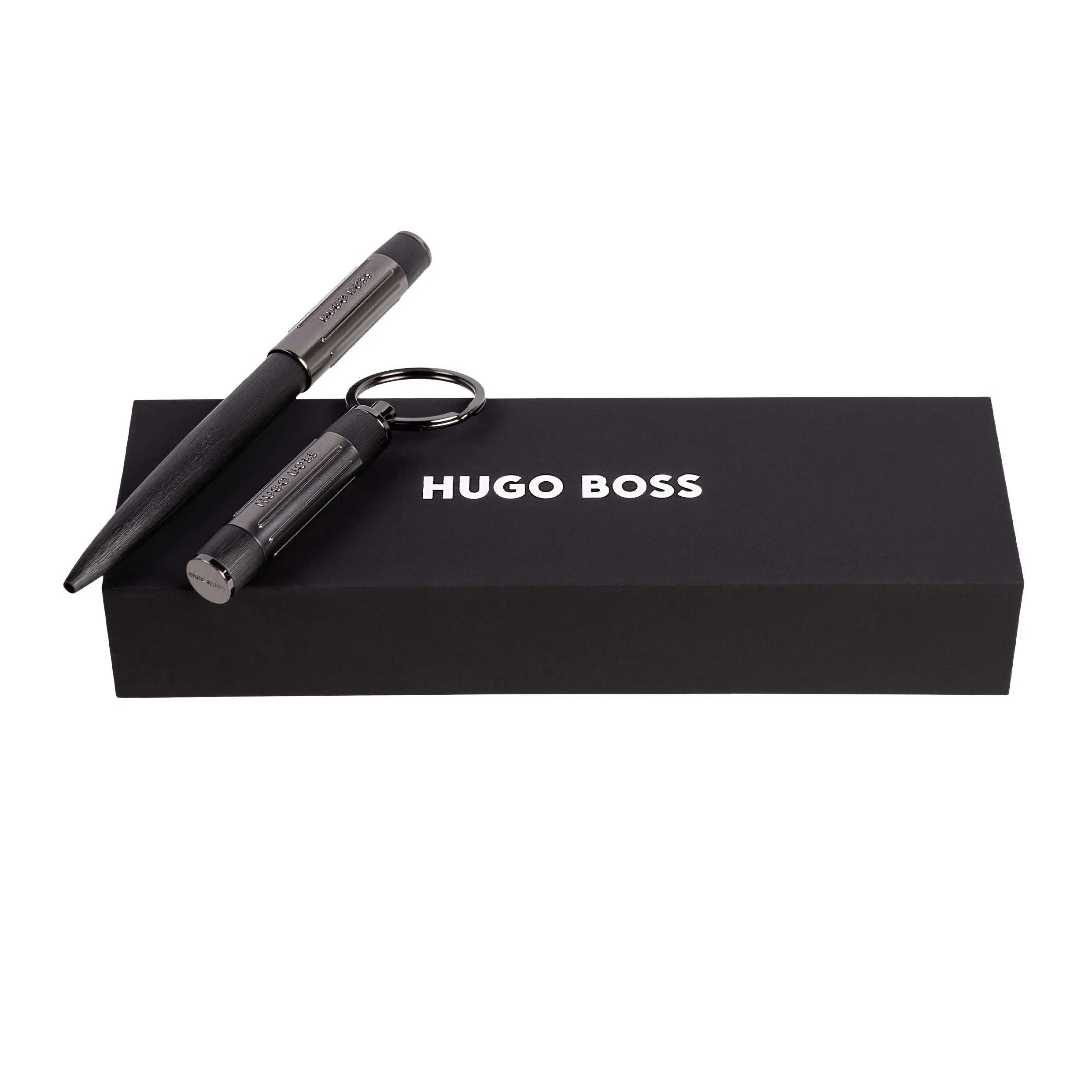 HUGO BOSS HPBK306A-Set Gear Ribs Black (ballpoint pen & key ring)
