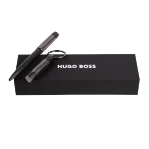 HUGO BOSS HPBK306A-Set Gear Ribs Black (ballpoint pen & key ring)