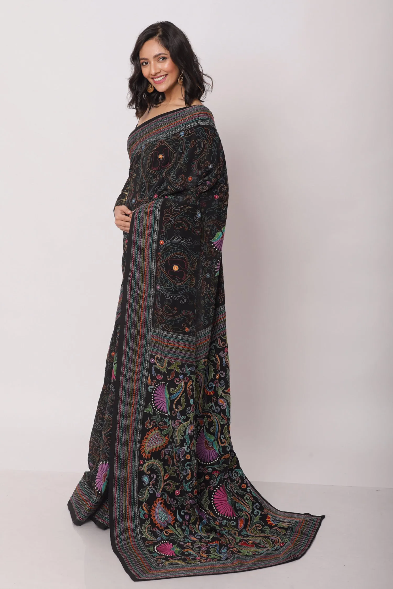 Joba Crepe Kantha Saree