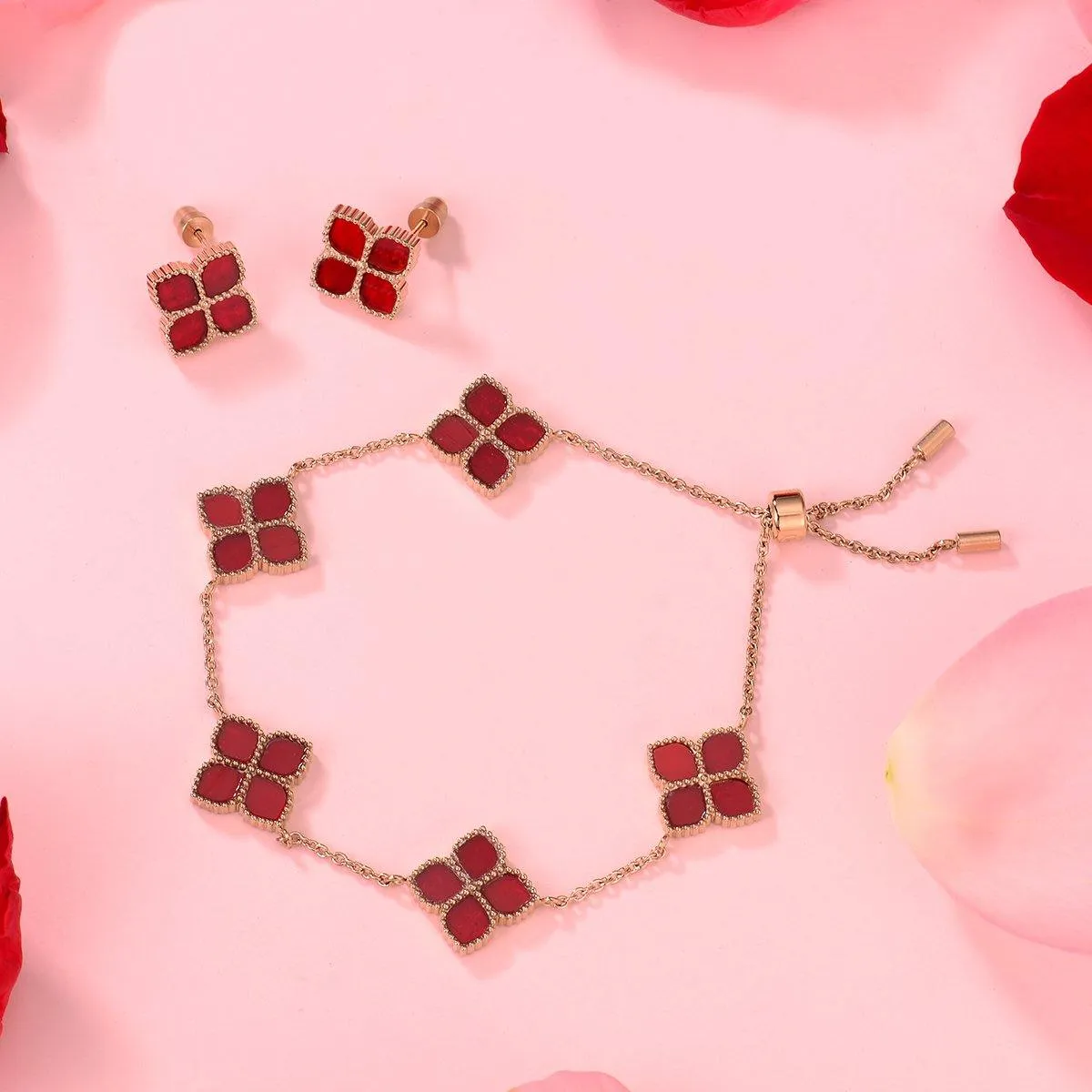 Joory / Earrings Red Rose Gold
